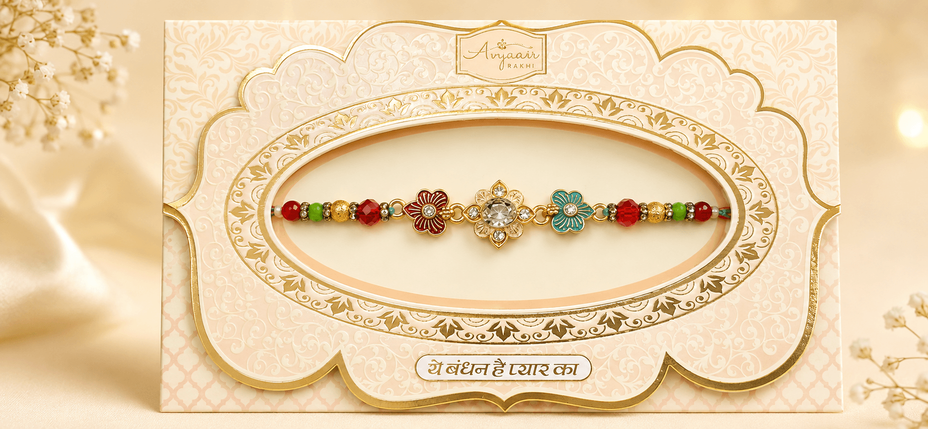 Floral Rakhi with Multicolor Beads