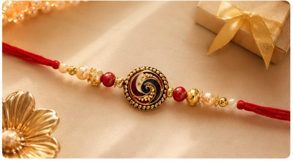 Meenakari Swirl Rakhi with Pearl