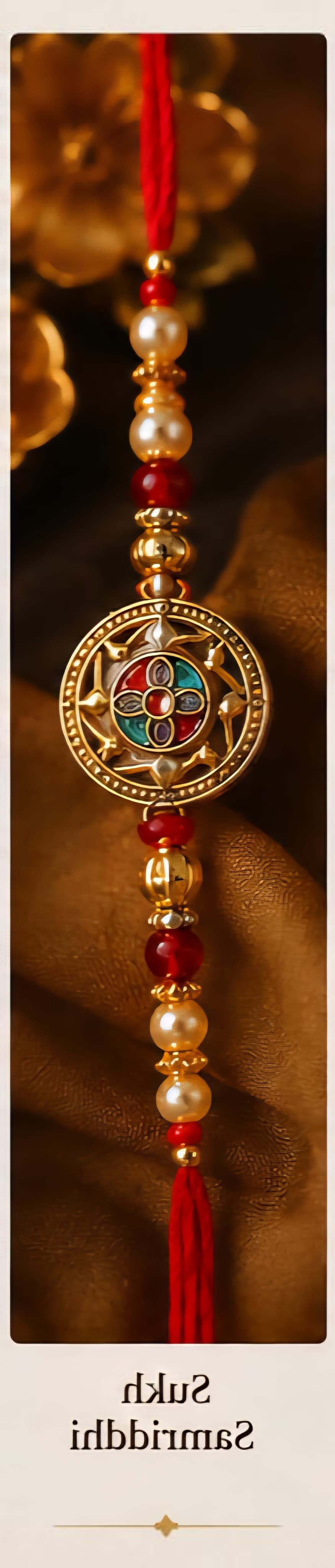 Kundan Meenakari Chakra Rakhi with Pearl & Maroon Beads