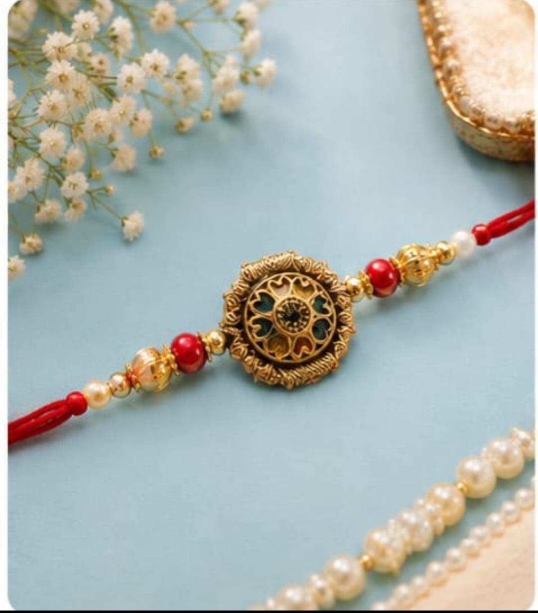 Antique Gold Filigree Floral Rakhi