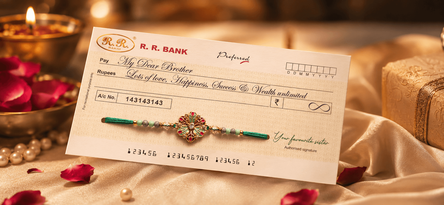 Meenakari Floral Motif Rakhi with Blessings Cheque Card