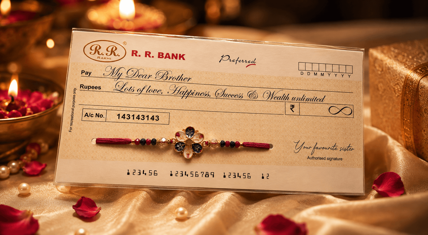 Meenakari Floral Motif Rakhi with Blessings Cheque Card
